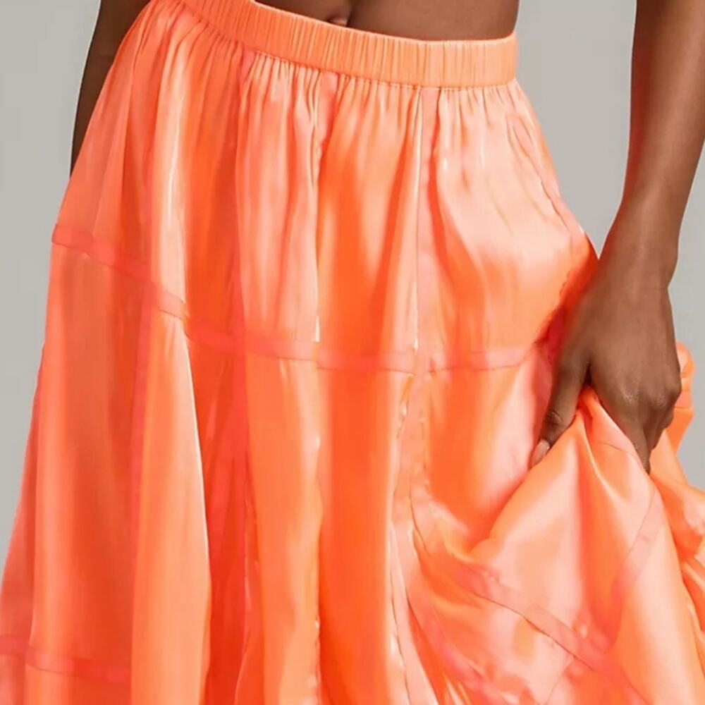 Anthropologie Parachute Maxi Skirt Orange Large Petite Boho Flowy Elastic Waist - Picture 8 of 12